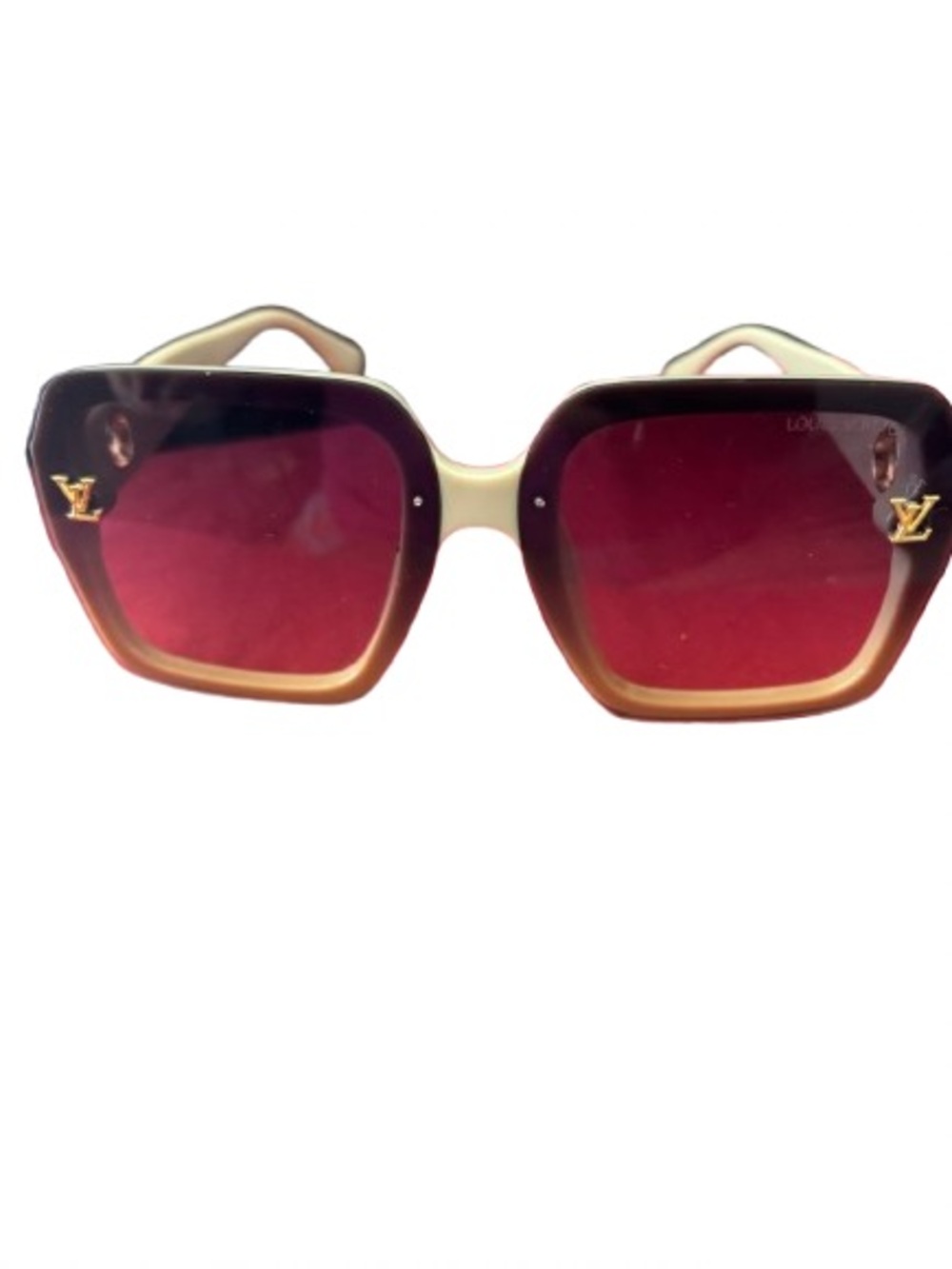 LV Red Gradient & Brown Square Women’s Sunglasses - Picture 2 of 4